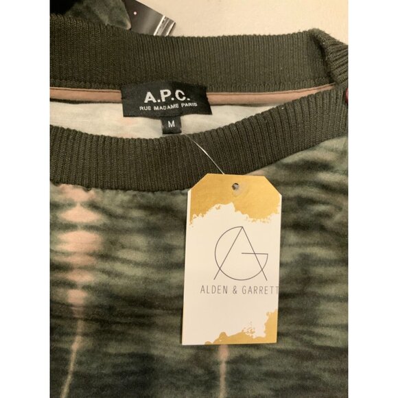 A.P.C. Green & Pink Tie Dye Boat Neck Dress w/ Shoulder Buttons, Size Medium - Picture 7 of 7